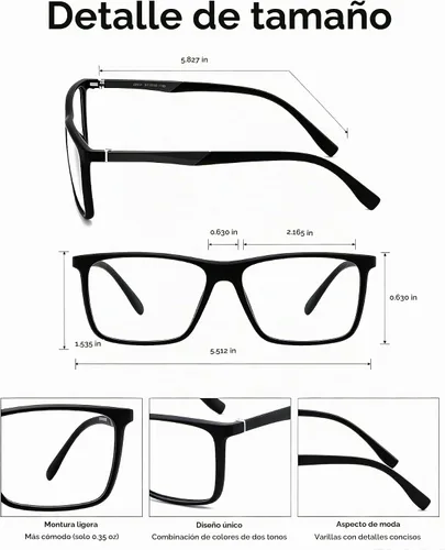 Vista 9 de GUDVUE Gafas de bloqueo de luz azul para hombre, gafas rectangulares ligeras