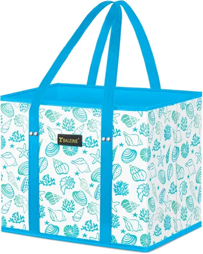 Vista 37 de BALEINE 1 paquete de bolsas reutilizables para comestibles, bolsas de compras plegables para comestibles con parte inferior reforzada y asas Follaje
