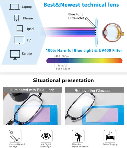 Vista 5 de Paquete de 3 lentes de lectura plegables con llavero, bolsas compactas, para mujeres y hombres, bloqueo de luz azul, bisagra de resorte, lectores