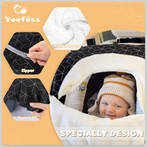 Vista 3 de Yoofoss Funda para Asiento de Coche de Bebé Cubiertas de Capota de Asiento de Coche de Invierno para Proteger al Bebé del Viento Frío, Funda