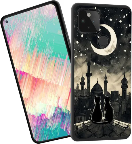 Vista 85 de Funda delgada para Google Pixel 4 XL, funda delgada de silicona de TPU suave a prueba de golpes para Google Pixel 4 XL, gato negro luna estrellada