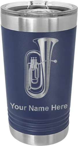 Vista 17 de LaserGram Vaso de pinta aislado al vacío de 16 onzas, tuba, grabado personalizado incluido (negro) Engraved Gift for Tuba Players, Vacuum