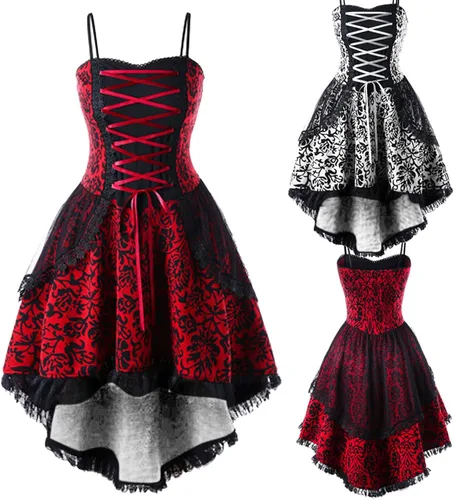 Vista 6 de HENAA Vestidos para mujer, vestido gótico de Halloween, disfraz de vampiro, sexy, delgado, mangas de murciélago, vestidos medievales renacentistas