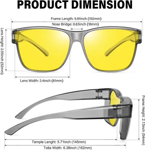 Vista 2 de URUMQI Gafas de conducción de visión nocturna para hombres y mujeres, lentes polarizados antirreflejos, lentes de alta definición amarillas