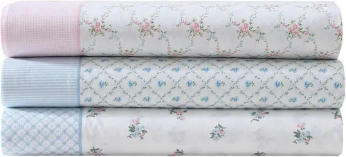 Vista 8 de Laura Ashley - Juego de sábanas, ropa de cama de algodón percal transpirable, 200 hilos, bolsillo profundo, elegante decoración del hogar