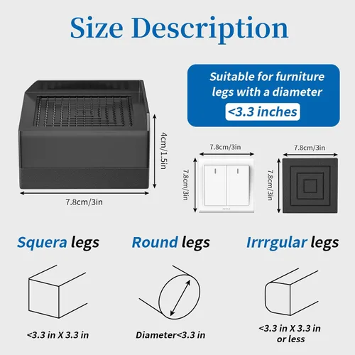 Vista 2 de Ezprotekt Elevadores de cama rectangulares ajustables que elevan hasta 1.5 pulgadas, elevadores de muebles adecuados para mesas, sofás, patas