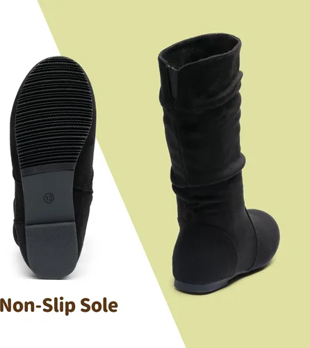 Vista 5 de DREAM PAIRS - Botas de invierno para montar en bicicleta para niñas, altura hasta la rodilla, piel sintética (niñas pequeñas, medianas y grandes)
