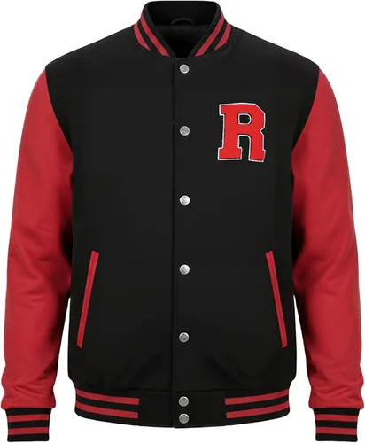 Vista 2 de Decrum Chaqueta de letras negra y amarilla para hombre, chaqueta de bombardero universitaria de béisbol de secundaria para hombre, chamarra Varsity