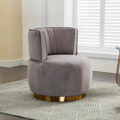 Vista 5 de Silla giratoria de terciopelo, sillón giratorio tapizado de 360 grados, moderno y cómodo sillón redondo para sala de estar pequeña, dormitorio Gris