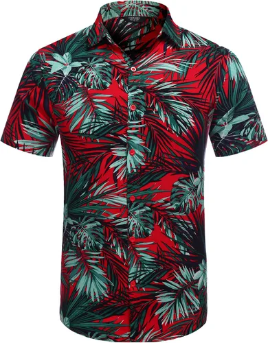 Vista 4 de COOFANDY - Conjunto de camisa hawaiana floreada de manga corta con botones para hombre