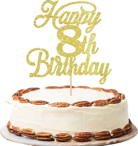 Vista 22 de Rsstarxi 1 paquete de decoración para tarta de cumpleaños 8 con purpurina negra de 8 años y fabulosos saludos a 8 años de edad, para celebrar el 8º