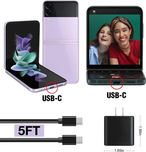 Vista 4 de Cargador de pared rápido USB C PD de 18 W para Samsung Galaxy Z Flip 3/4/5/6/7/7FE/8, Galaxy Z Fold 2/3/4/5/6/7/8 5G teléfono con cable de carga
