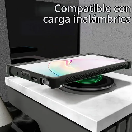 Vista 5 de Funda para Samsung Galaxy Note 10 Plus con protector de pantalla, carcasa protectora híbrida de doble capa a prueba de golpes de acrílico para Negro