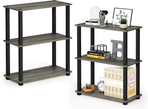 Vista 15 de Furinno Turn-N-Tube - Estantes de almacenamiento, estante para libros de 3 niveles, estante esquinero, estantes abiertos sin herramientas