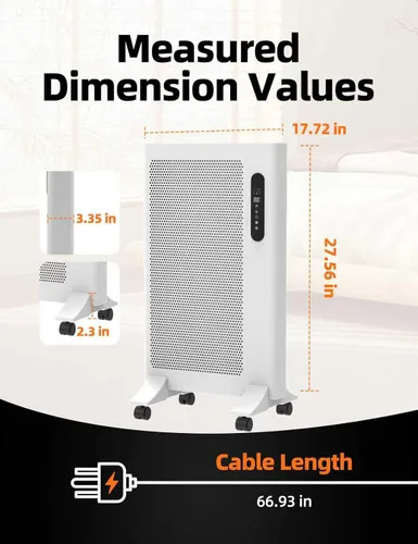 Vista 6 de Mica - Calentador infrarrojo de espacio, 1500W. Calentador de panel portátil para uso en interiores, habitación grande, WiFi, aplicación inteligente