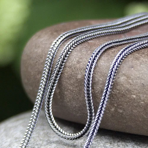 Vista 6 de Collar de cadena de plata de ley 925 maciza con cola de zorra, ancho de 0.059 pulgadas, oxidado y no se deslustra, unisex, diseño de serpiente