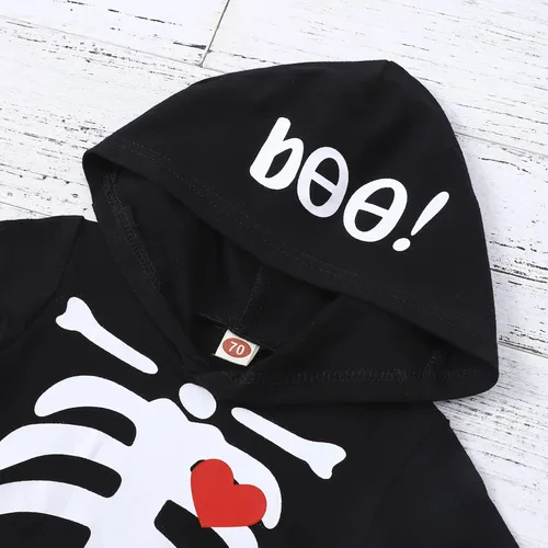 Vista 4 de Ropa de Halloween para bebé niño pequeño, disfraz de esqueleto con capucha