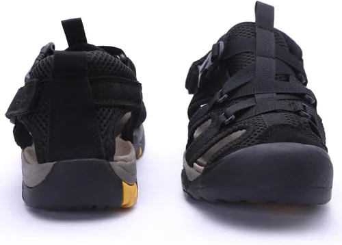 Vista 7 de Harssidanzar Sandalias de cuero genuino para senderismo, para hombre, ancho ajustable, soporte de arco cerrado, zapatos de agua para verano