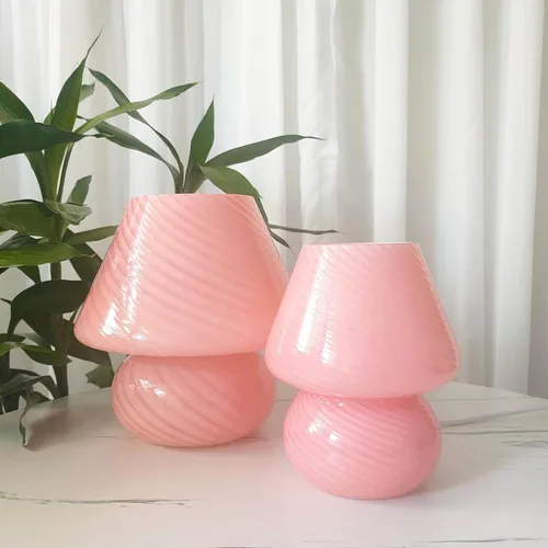 Vista 11 de Lámpara de mesa con forma de hongo y remolino, lámpara de mesa de vidrio translúcido, estilo italiano, moderna lámpara de escritorio a rayas
