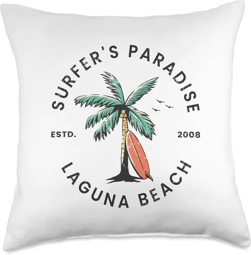 Vista 4 de High Tide Threads Laguna Surfer's Paradise Beach Summer Surf Throw Pillow, 16x16, Multicolor