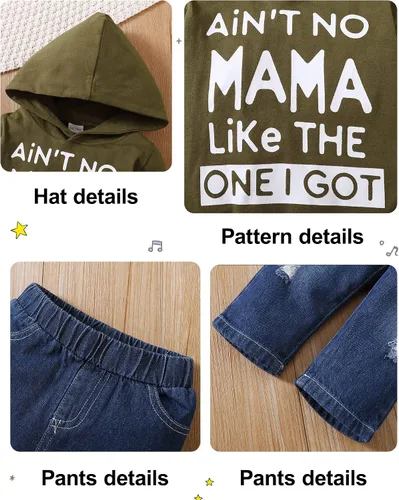 Vista 5 de WESIDOM Ropa de bebé niño, sudadera con capucha de impresión de manga larga con pantalones de mezclilla conjunto