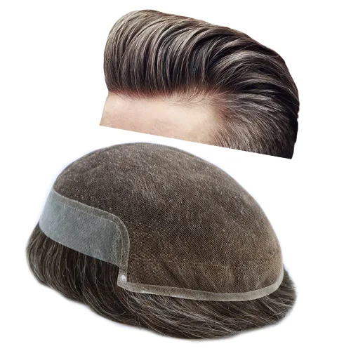 Vista 32 de Mens Toupee Remy Human Hair System For Men Bleached Knot Toupee Hair Piece For Men French Lace Toupee For Men Hairpiece 8X10#17 Dark Ash Blonde 90%