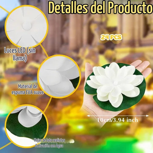 Vista 2 de Liliful - 24 luces de loto flotantes Diwali, 3.94 pulgadas, color blanco