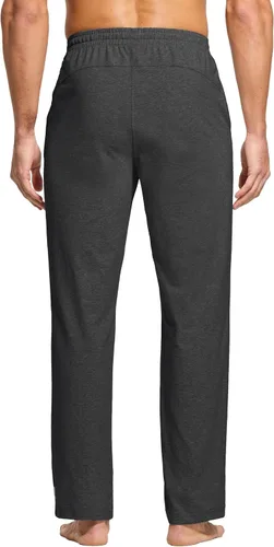 Vista 2 de Willit - Pantalones de ejercicio de algodón para hombre, con parte inferior abierta, ajuste holgado, atléticos, con bolsillos, para casa, yoga