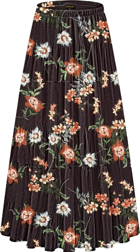 Vista 28 de NASHALYLY - Faldas largas de gasa, acampanadas, plisadas, con cintura alta y elástica para mujer Albaricoque Rosa Floral
