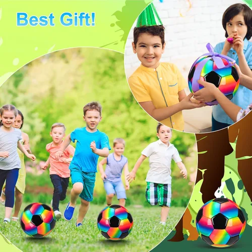 Vista 7 de Retisee Balón de fútbol de arcoíris con inflador, tamaño oficial, para interiores y exteriores, suave, inflable, para niños, adolescentes y adultos