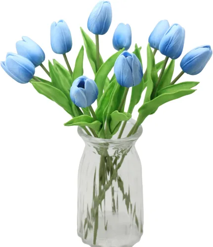 Vista 20 de Flores artificiales, 10 cabezas, mini tulipán artificial de tacto real para decoración del hogar, boda, fiesta, centro de mesa (negro)