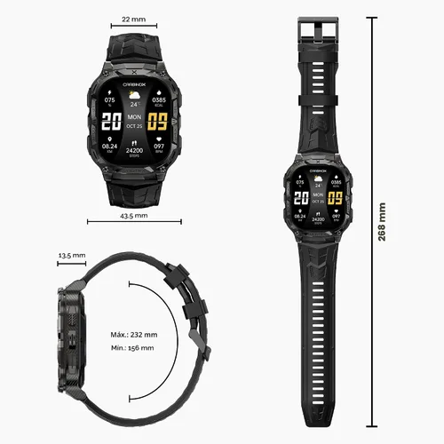 Vista 6 de CARBINOX Reloj Inteligente Vortex (Contestar/Hacer Llamadas), Rastreador de Fitness Resistente de Grado Militar, Resistente al Agua IP69K, Diseño