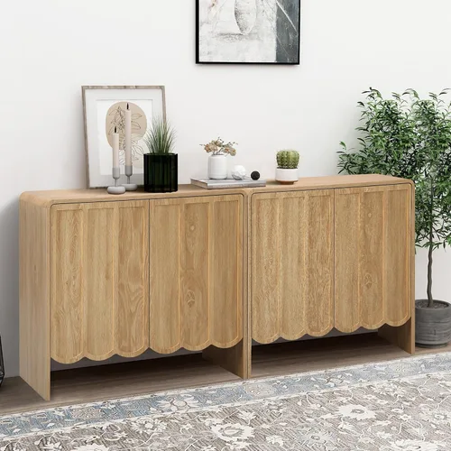 Vista 13 de ORRD Aparador de buffet, armarios de almacenamiento Accent con 2 puertas, gabinete de madera estilo granja con estantes ajustables y panel ondulado