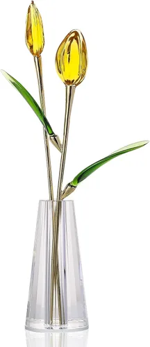 Vista 8 de LONGWIN Flores artificiales de lirio de tigre con jarrón – Estatuillas coleccionables de cristal recubiertas AB floreciendo flor de lirio falso