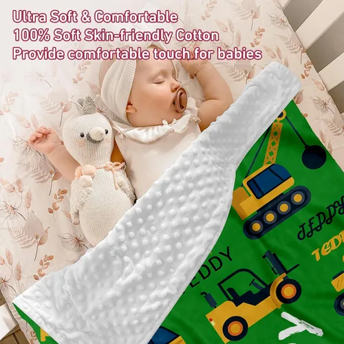 Vista 4 de Manta de bebé de doble capa con nombre personalizado, manta de ropa de cama para niños pequeños con estampado verde lima, multiusos para Halloween