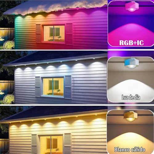 Vista 3 de iYogaled Luces exteriores permanentes para casa, 50 pies de luces de borde exterior inteligentes RGB con 63 modos de escena, luces LED impermeables