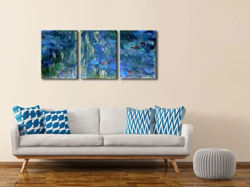 Vista 7 de Wieco Art Impresión en lienzo de nenúfares, reflejos de sauces llorones por Claude Monet, pinturas al óleo, impresiones sobre lienzo, arte de pared