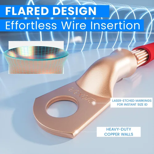 Vista 65 de TKDMR - Kit de 264 piezas de extremos de cable de batería, 132 piezas de terminales de anillo de lengüetas de cable de cobre resistentes AWG 8 6 4 2