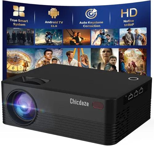 Vista 12 de Mini proyector, proyector portátil con WiFi y Bluetooth, proyector inteligente para exteriores con cable HDMI, 300 ANSI, corrección trapezoidal