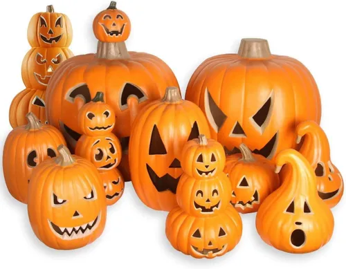 Vista 7 de iHomegarden Halloween Linterna de calabaza – Farol iluminado Jack O – Farol de calabaza preiluminado Forma de campana de 12 pulgadas.