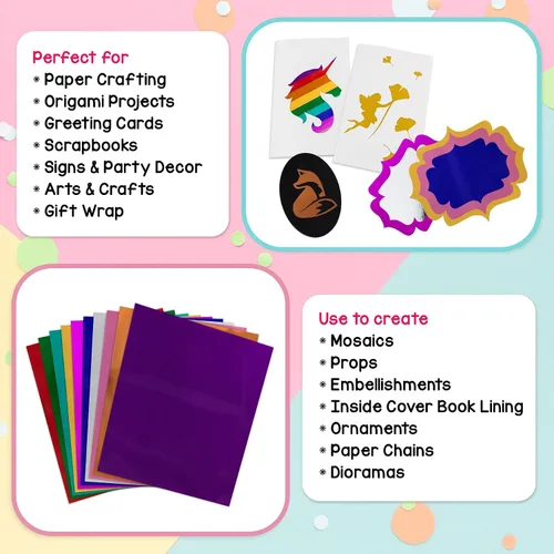 Vista 3 de Hygloss Papel Metálico - 288 Hojas 8 Colores Surtidos de Papel Metálico - 8.5x10 Pulgadas - Papel Metálico Ideal para Manualidades - Hojas de Papel