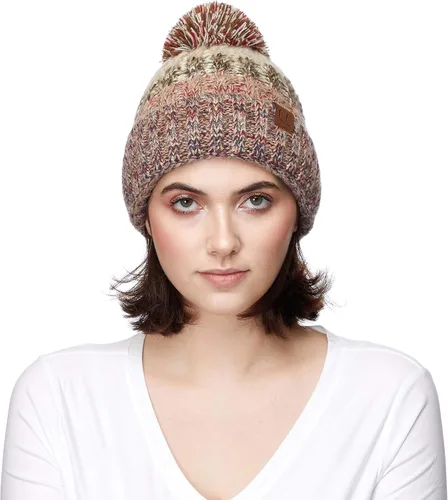 Vista 3 de C.C Exclusives - Gorro con pompón para mujer, diseño de semilla de invierno.