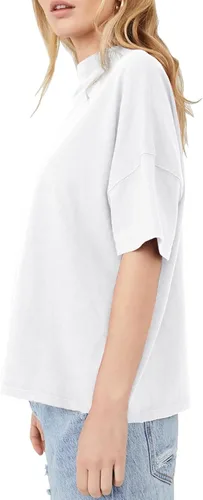 Vista 2 de Womens Casual Short Sleeve Mock Neck T Shirts Summer Loose Fit Basic Plain Tee Tops