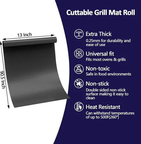Vista 3 de UBeesize Rollo de Alfombrillas para Parrilla de 13 x 90 Pulgadas para Parrilla al Aire Libre - Tapete de Parrilla BBQ Antiadherente de Servicio