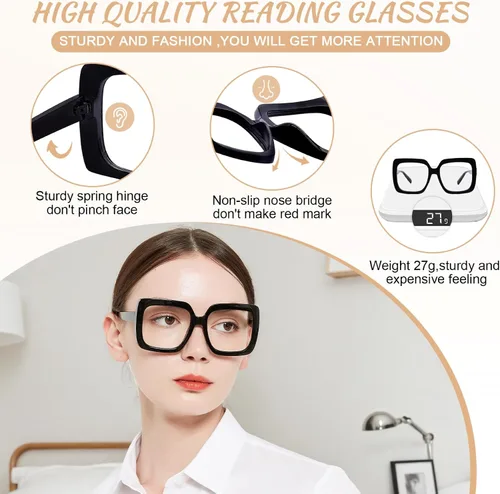 Vista 4 de OCCI CHIARI Gafas de Lectura para Mujer 1.0 Cuadrada Sobredimensionada(1.0 1.25 1.50 1.75 2.0 2.25 2.5 2.75 3.0 3.5 4.0)