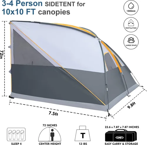 Vista 2 de UNP Cube Tent for Camping, 10x10 Pop Up Canopy Attachment