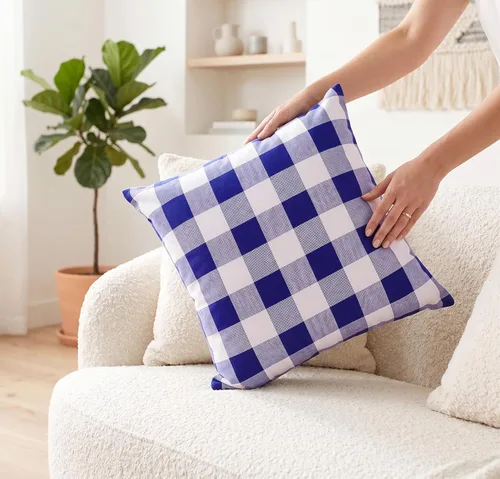 Vista 6 de PurpleEssences Juego de 2 fundas de almohada a cuadros de búfalo, 100% algodón, para decoración de primavera, verano, Pascua, automóvil, cama, sofá