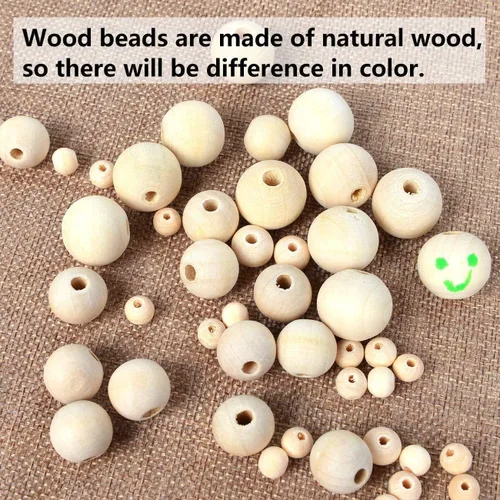Vista 6 de 500 piezas de cuentas de madera de 8 mm, cuentas de madera natural sin pintar, cuentas de madera sueltas para manualidades, decoraciones y bricolaje