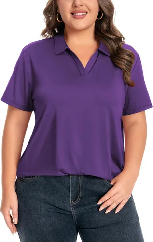 Vista 9 de Idtswch Camisa polo de manga corta con cuello en V para mujer, de secado rápido, UPF 50+, informal, para trabajo, golf, talla XL - 6XL