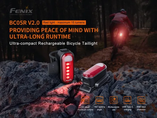 Vista 2 de Fenix BC05R V2 USB-C - Luz trasera roja para bicicleta con cable de carga EdisonBright tipo C